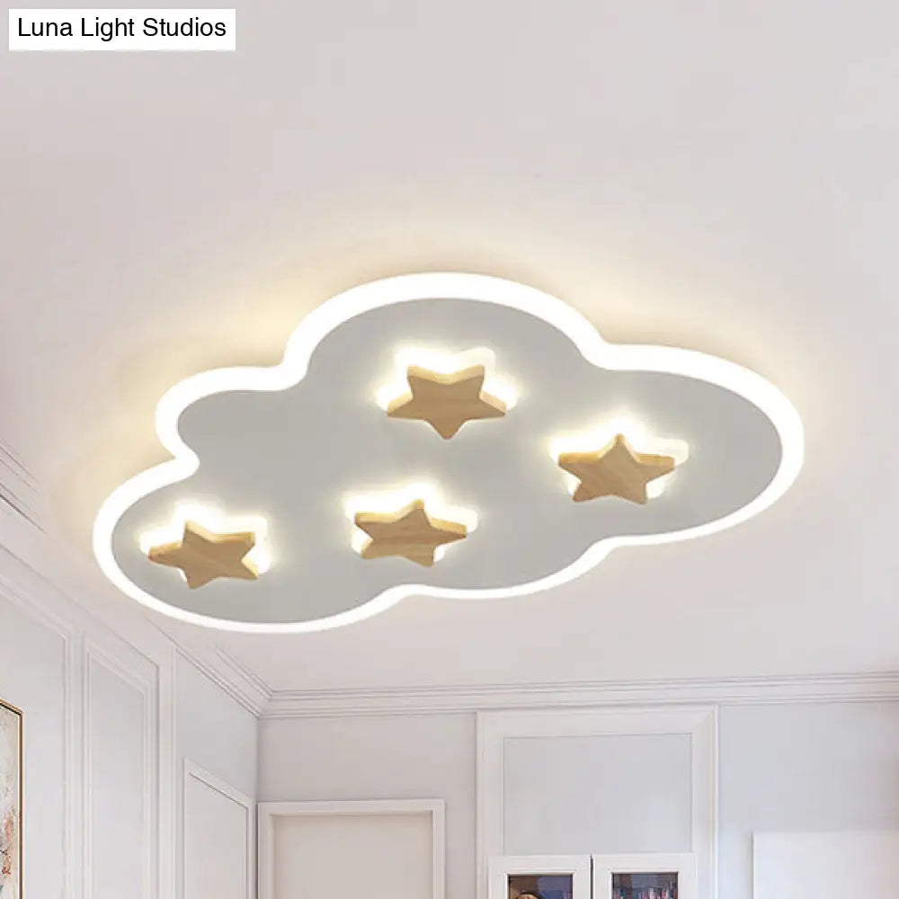 Cloud And Star Acrylic Flush Mount Ceiling Light For Kids Bedroom - Art Deco Fixture White / 23 Warm