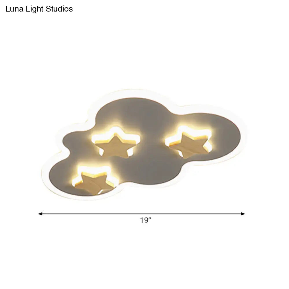 Cloud And Star Acrylic Flush Mount Ceiling Light For Kids Bedroom - Art Deco Fixture