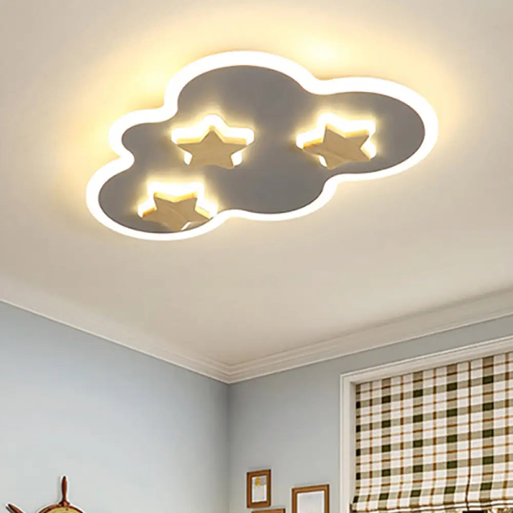 Cloud And Star Acrylic Flush Mount Ceiling Light For Kids’ Bedroom - Art Deco Fixture Grey /