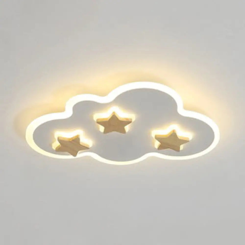 Cloud And Star Acrylic Flush Mount Ceiling Light For Kids’ Bedroom - Art Deco Fixture White /