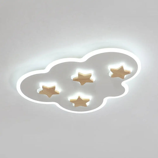 Cloud And Star Acrylic Flush Mount Ceiling Light For Kids’ Bedroom - Art Deco Fixture White / 23’