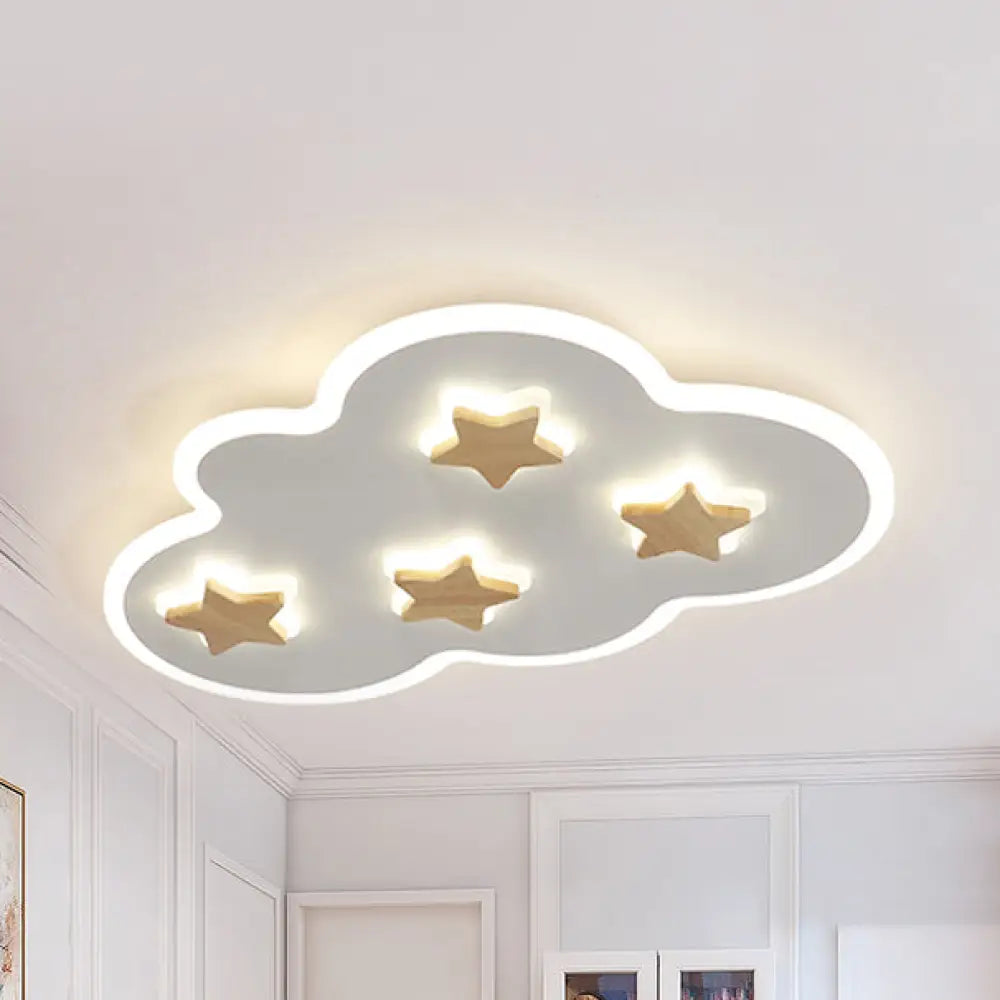 Cloud And Star Acrylic Flush Mount Ceiling Light For Kids’ Bedroom - Art Deco Fixture White /