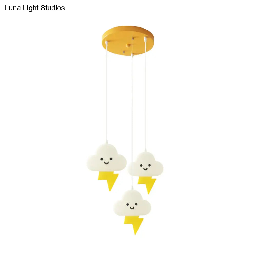 Cloud Cartoon Led Ceiling Light With 3 Pendulum Lights In White And Yellow