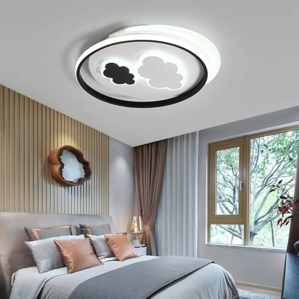 Cloud Ceiling Lamp: Black & White Cartoon Acrylic Led Light For Kindergarten /