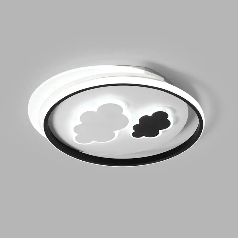 Cloud Child Led Flush Mount Ceiling Light - Minimalistic Acrylic Fixture Black-White / 18