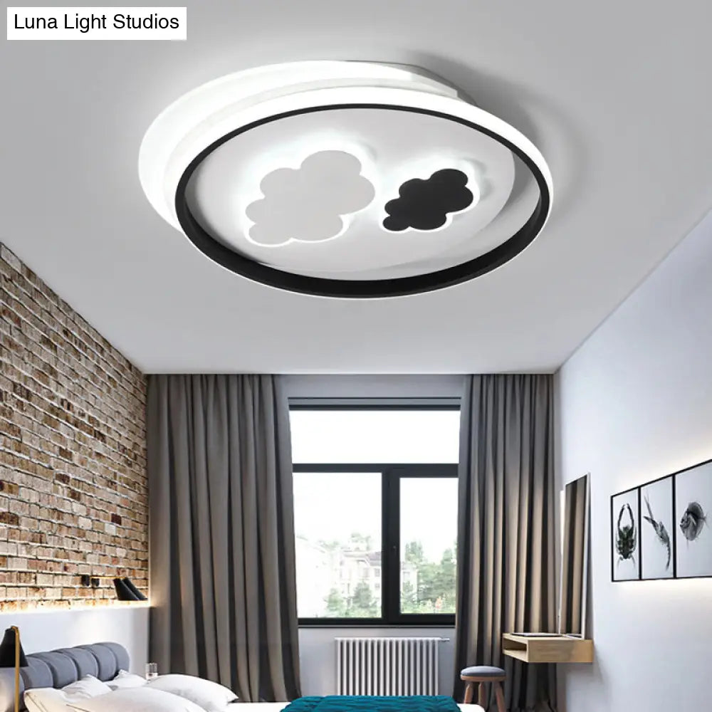 Cloud Child Led Flush Mount Ceiling Light - Minimalistic Acrylic Fixture Black-White