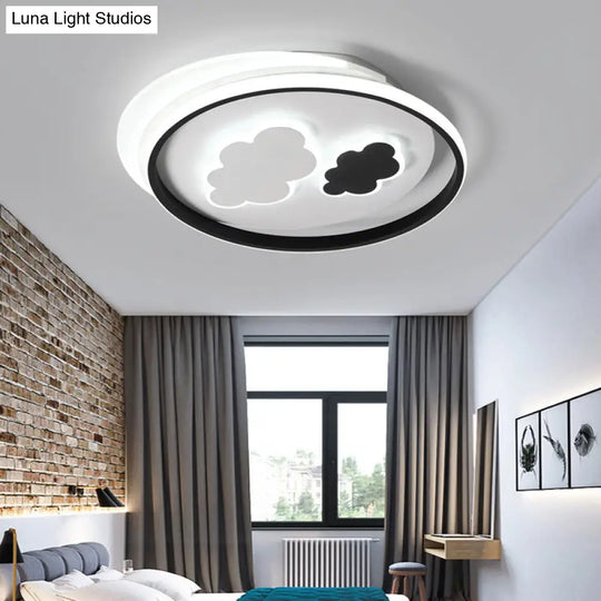 Cloud Child Led Flush Mount Ceiling Light - Minimalistic Acrylic Fixture Black-White