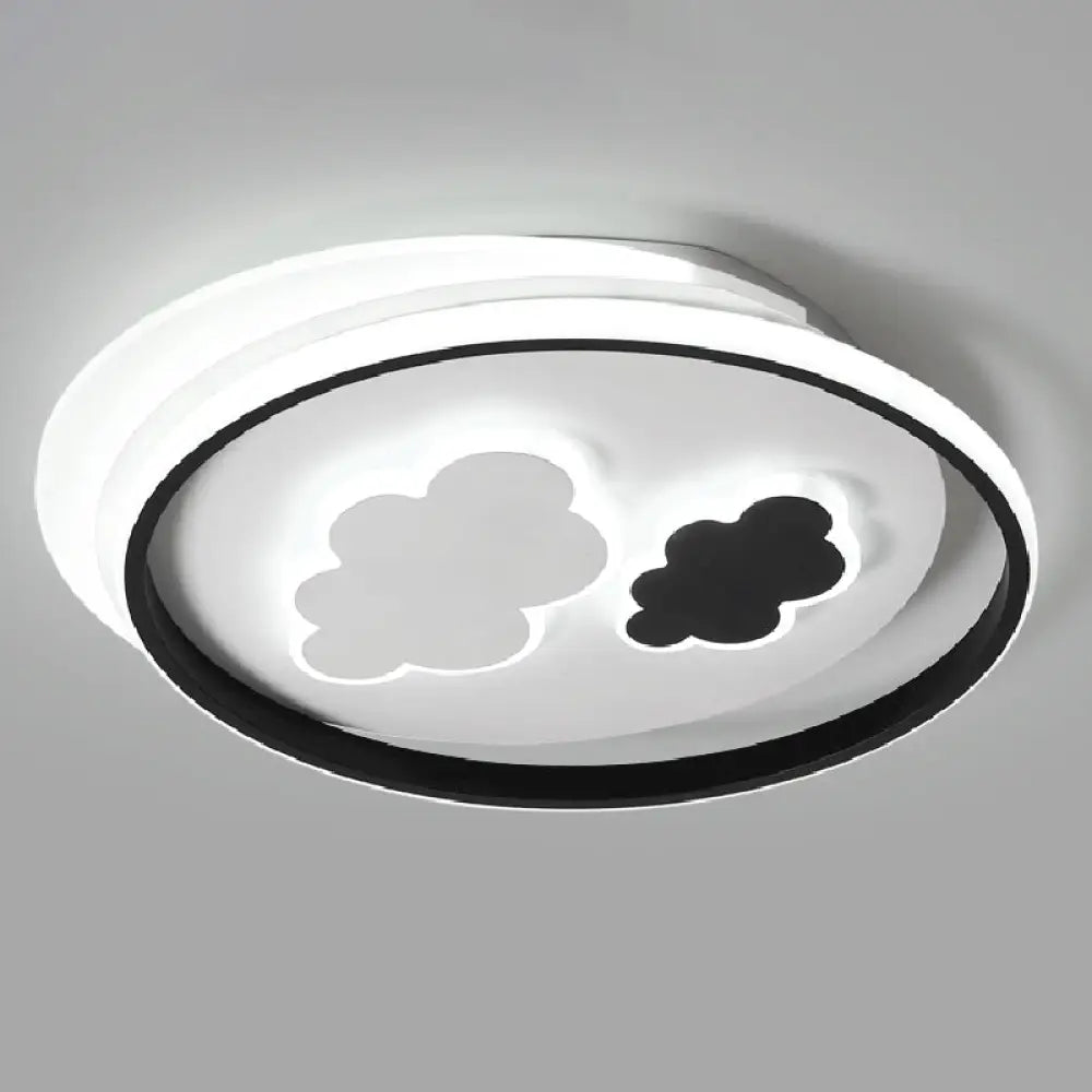 Cloud Child Led Flush Mount Ceiling Light - Minimalistic Acrylic Fixture Black-White / 21.5