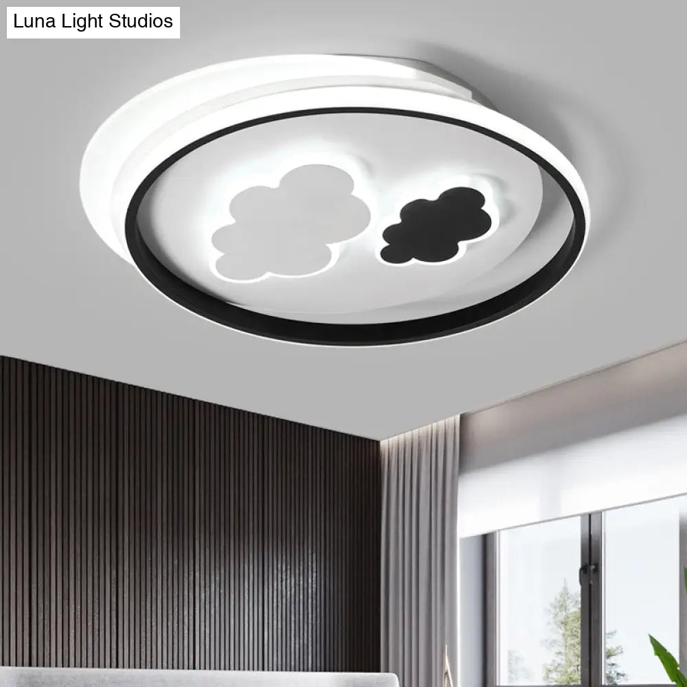 Cloud Child Led Flush Mount Ceiling Light - Minimalistic Acrylic Fixture Black-White