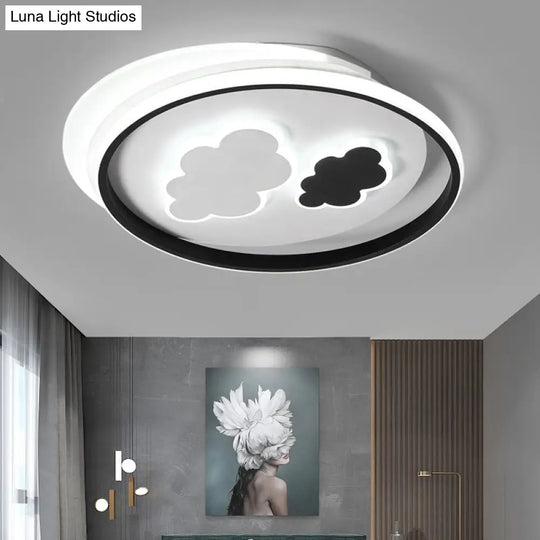 Cloud Child Led Flush Mount Ceiling Light - Minimalistic Acrylic Fixture Black-White