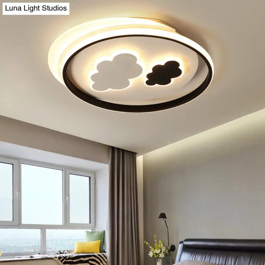 Cloud Child Led Flush Mount Ceiling Light - Minimalistic Acrylic Fixture Black-White