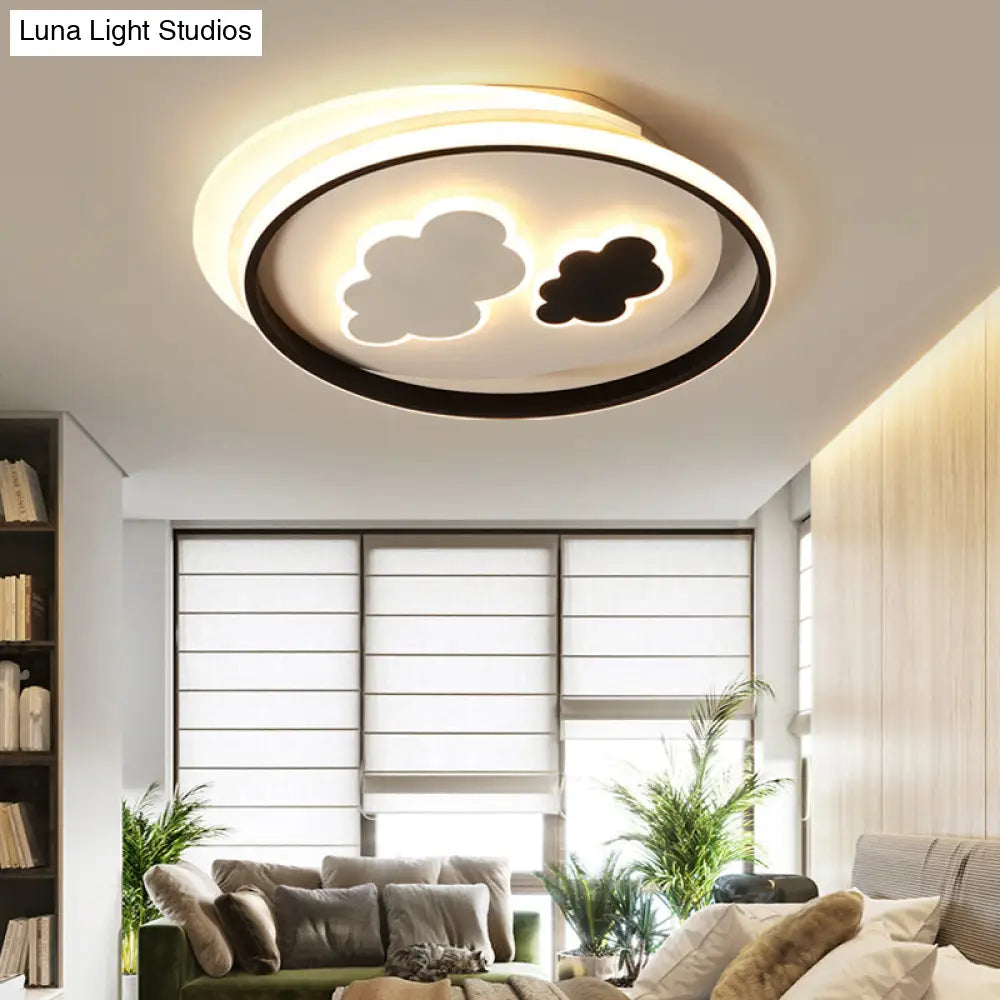 Cloud Child Led Flush Mount Ceiling Light - Minimalistic Acrylic Fixture Black-White