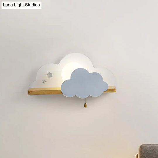 Cloud Design Wall Light With Wood Shelf In Pink/Grey/White Opal Glass