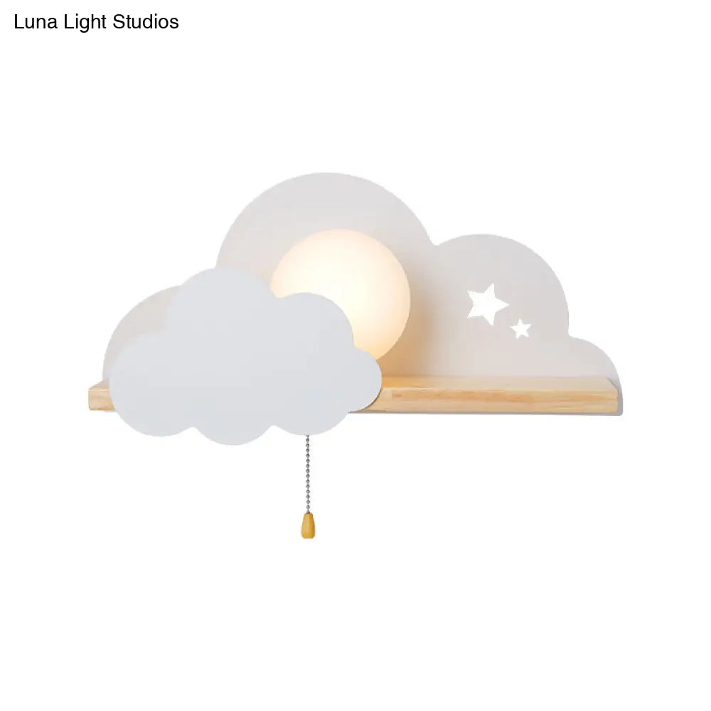 Cloud Design Wall Light With Wood Shelf In Pink/Grey/White Opal Glass