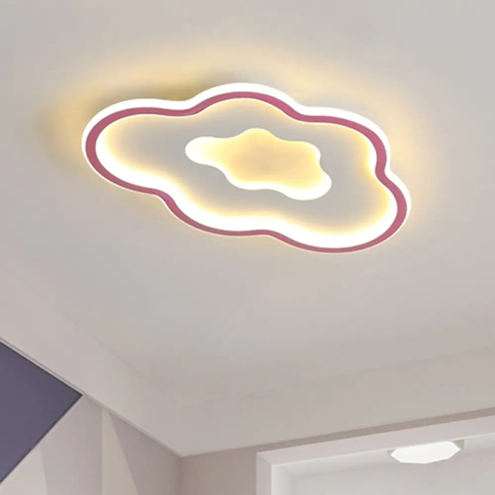 Cloud Kids Bedroom Led Cartoon Flush Mount Lighting Fixture In Pink/Blue Pink