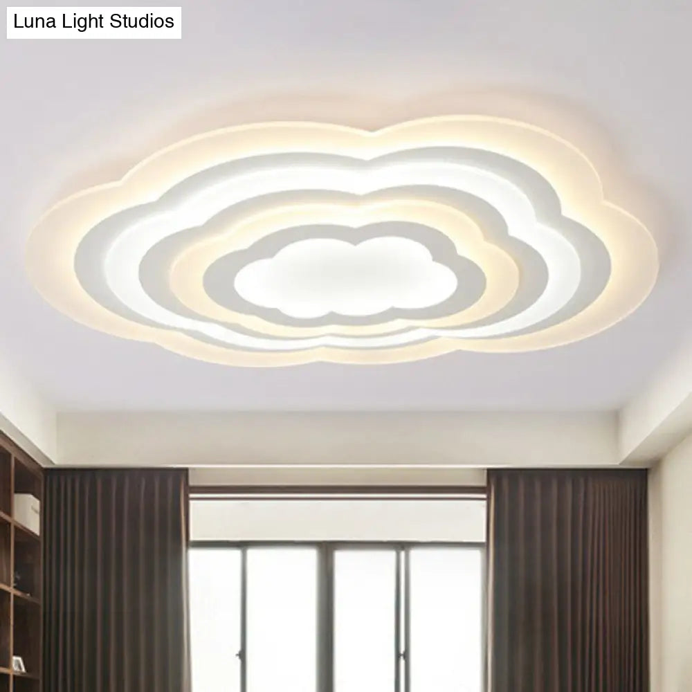 Cloud Kids Bedroom Led Flush Mount Ceiling Light - Acrylic Contemporary Lighting Fixture (White)