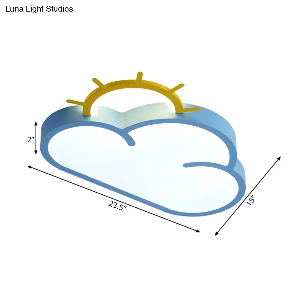 Cloud Shade Kids Room Led Flush Mount Ceiling Light: Cartoon Style Blue/Pink Acrylic Fixture In