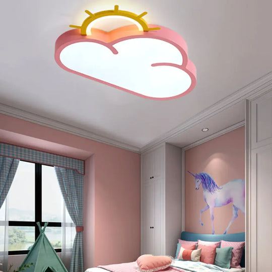 Cloud Shade Kids Room Led Flush Mount Ceiling Light: Cartoon Style Blue/Pink Acrylic Fixture In
