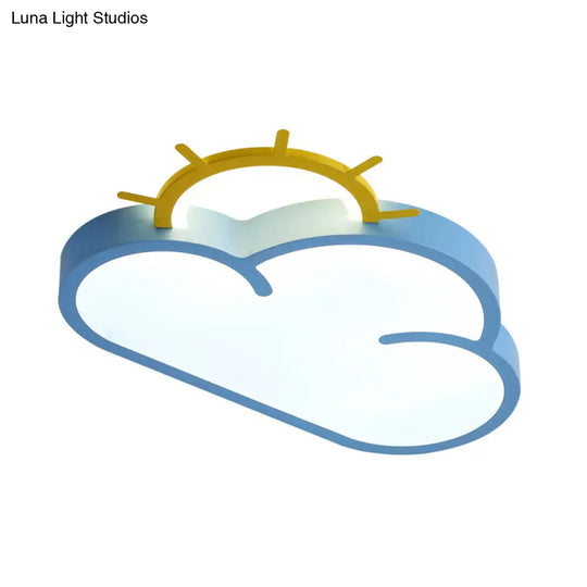 Cloud Shade Kids Room Led Flush Mount Ceiling Light: Cartoon Style Blue/Pink Acrylic Fixture In