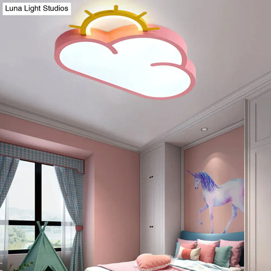 Cloud Shade Kids Room Led Flush Mount Ceiling Light: Cartoon Style Blue/Pink Acrylic Fixture In