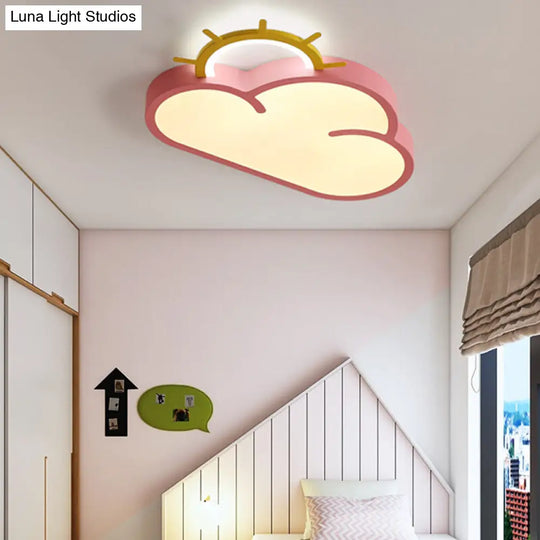 Cloud Shade Kids Room Led Flush Mount Ceiling Light: Cartoon Style Blue/Pink Acrylic Fixture In