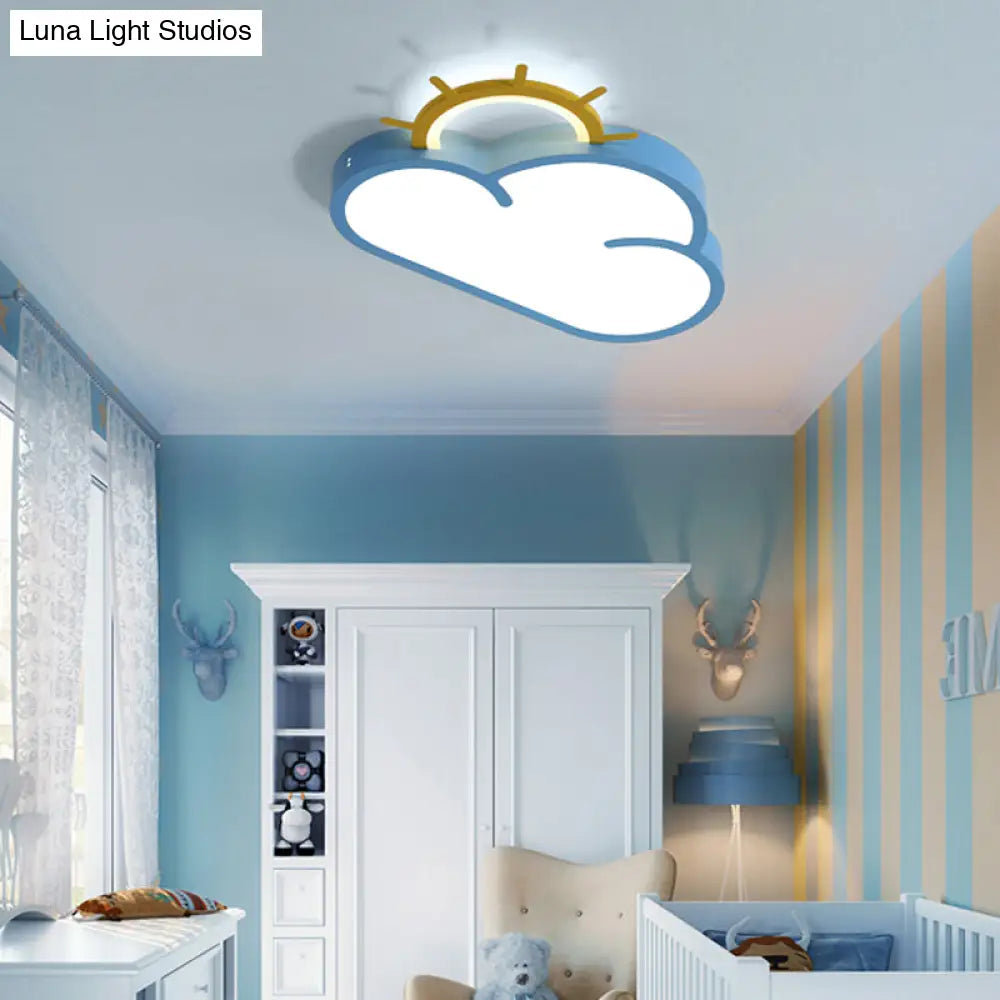 Cloud Shade Kids Room Led Flush Mount Ceiling Light: Cartoon Style Blue/Pink Acrylic Fixture In