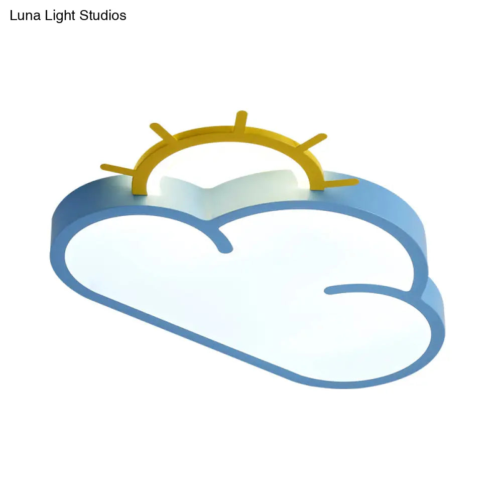 Cloud Shade Kids Room Led Flush Mount Ceiling Light: Cartoon Style Blue/Pink Acrylic Fixture In