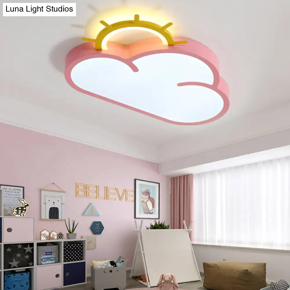 Cloud Shade Kids Room Led Flush Mount Ceiling Light: Cartoon Style Blue/Pink Acrylic Fixture In