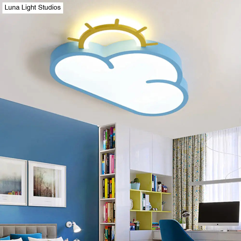 Cloud Shade Kids Room Led Flush Mount Ceiling Light: Cartoon Style Blue/Pink Acrylic Fixture In