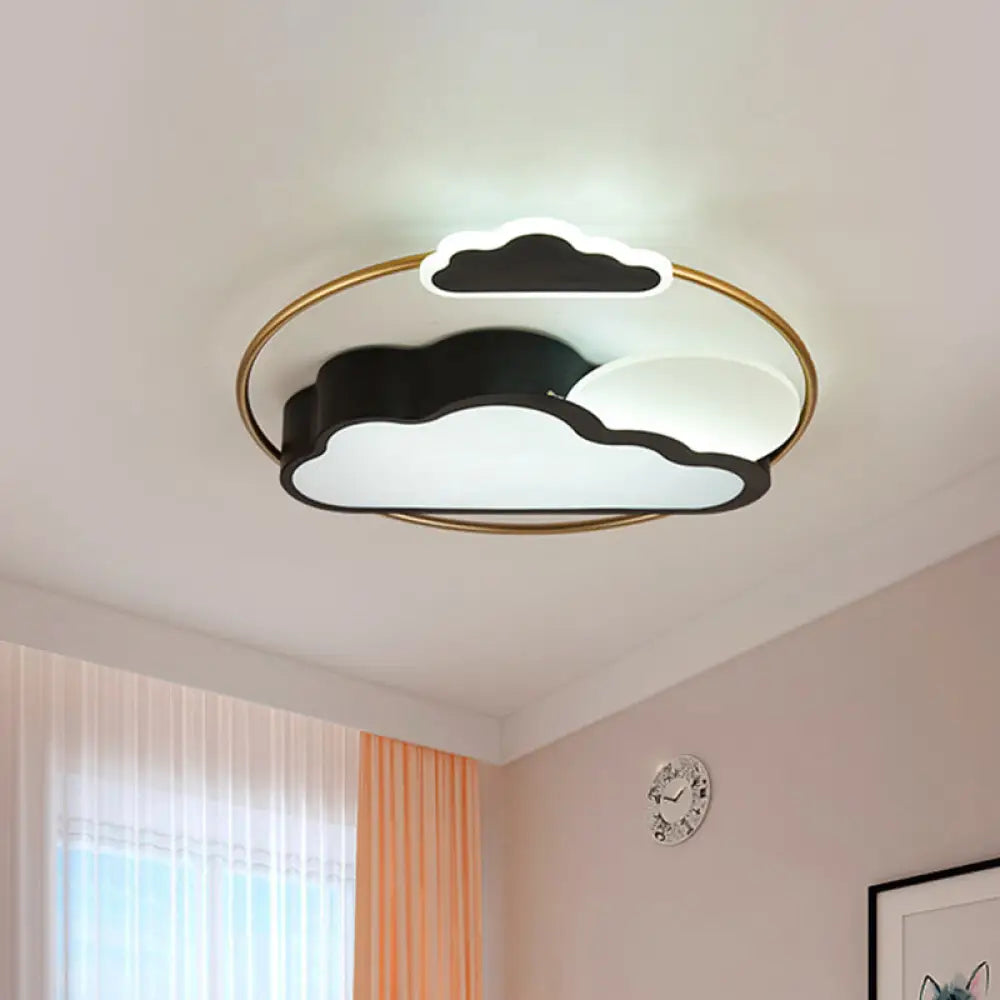 Cloud - Shape Led Flush Mount With Black/Blue Finish & Acrylic Shade - Cartoon Lighting Fixture