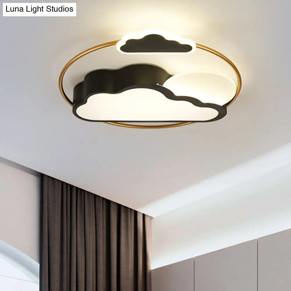 Cloud - Shape Led Flush Mount With Black/Blue Finish & Acrylic Shade - Cartoon Lighting Fixture