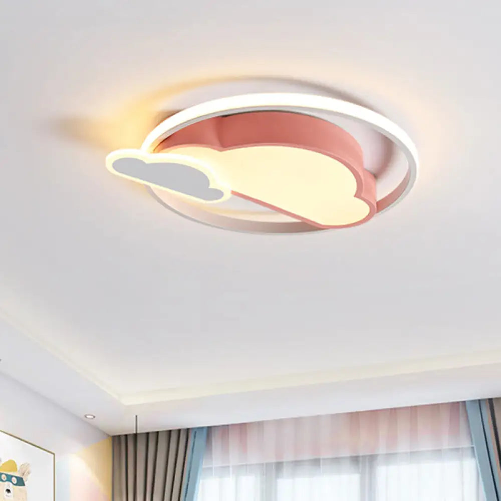 Cloud Shaped Led Nordic Flush Mount Ceiling Lamp In White/Pink For Bedroom Pink