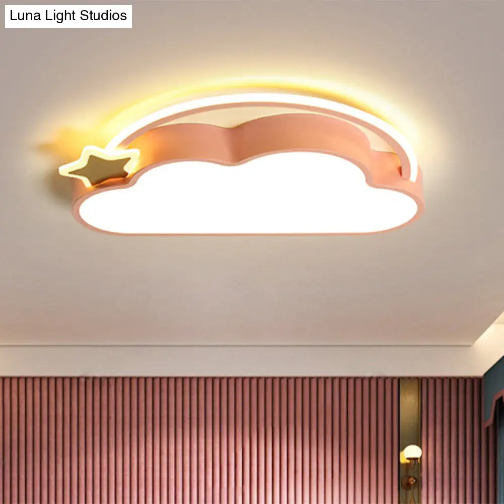 Cloud & Star Led Ceiling Light For Kids Bedroom - Simple Pink/Gold Design