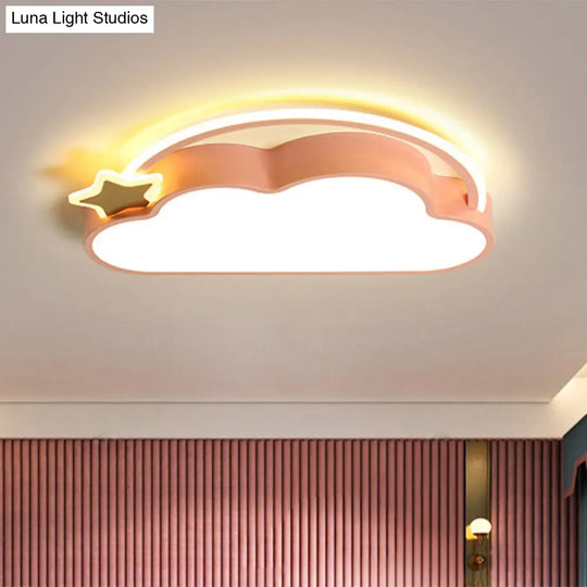 Cloud & Star Led Ceiling Light For Kids Bedroom - Simple Pink/Gold Design