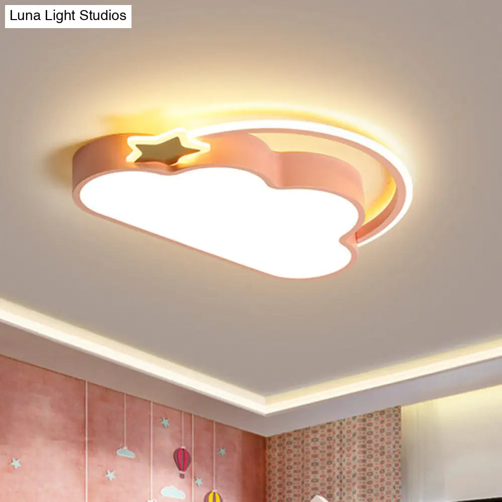 Cloud & Star Led Ceiling Light For Kids Bedroom - Simple Pink/Gold Design