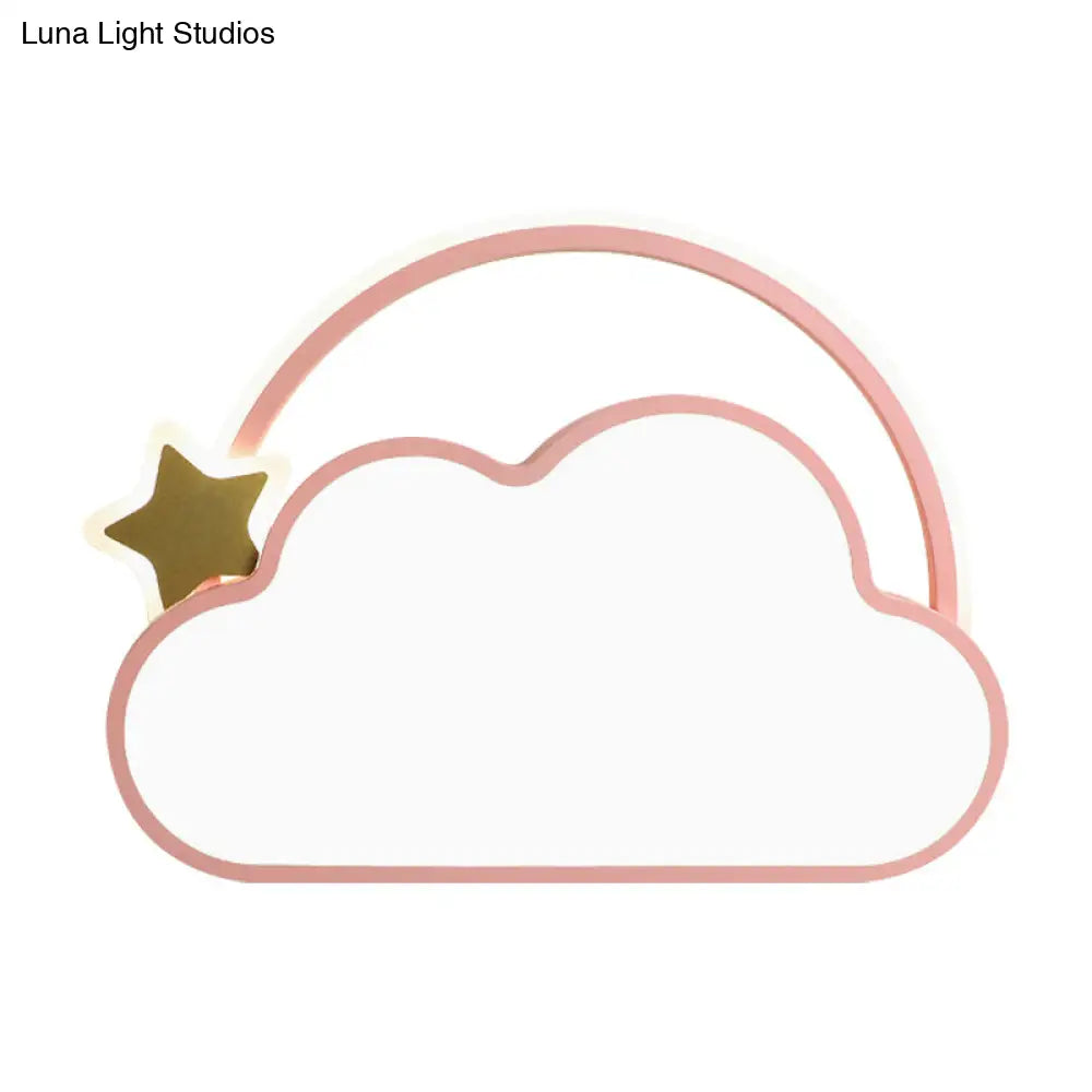 Cloud & Star Led Ceiling Light For Kids Bedroom - Simple Pink/Gold Design