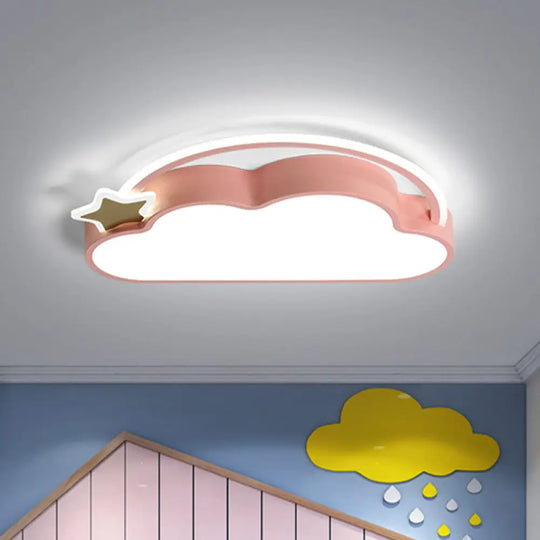 Cloud & Star Led Ceiling Light For Kid’s Bedroom - Simple Pink/Gold Design Pink