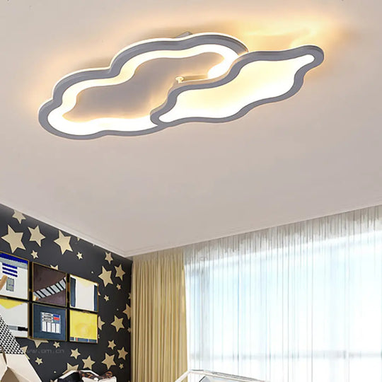 Cloud-Themed Ceiling Light Fixture For Kindergarten - Grey Flush Mount Acrylic Design / 21.5’ Warm