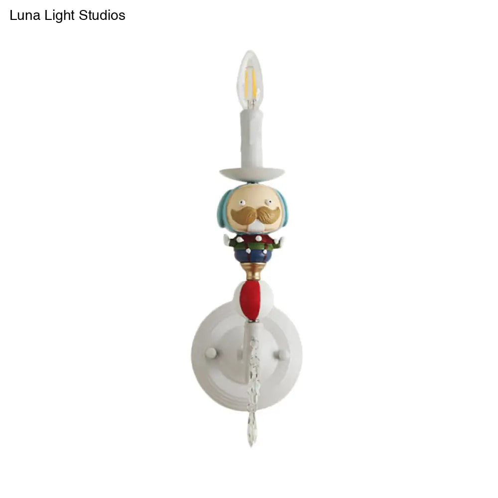 Clown-Themed Resin Candle Wall Lamp With Crystal Deco - Contemporary Style | 1 Light White Perfect