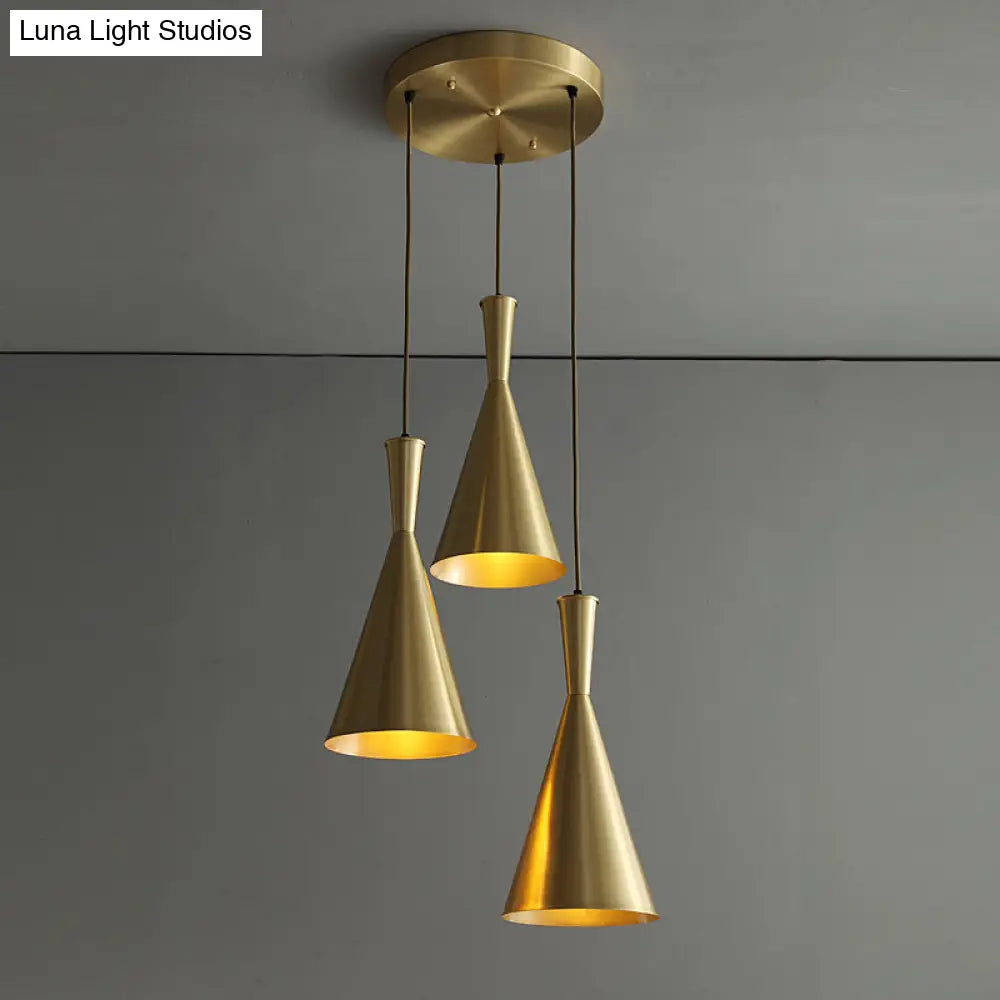 Cluster Horn Pendant Antiqued Metal Hanging Lamp With Black/Gold Finish - 3 Lights For Kitchen