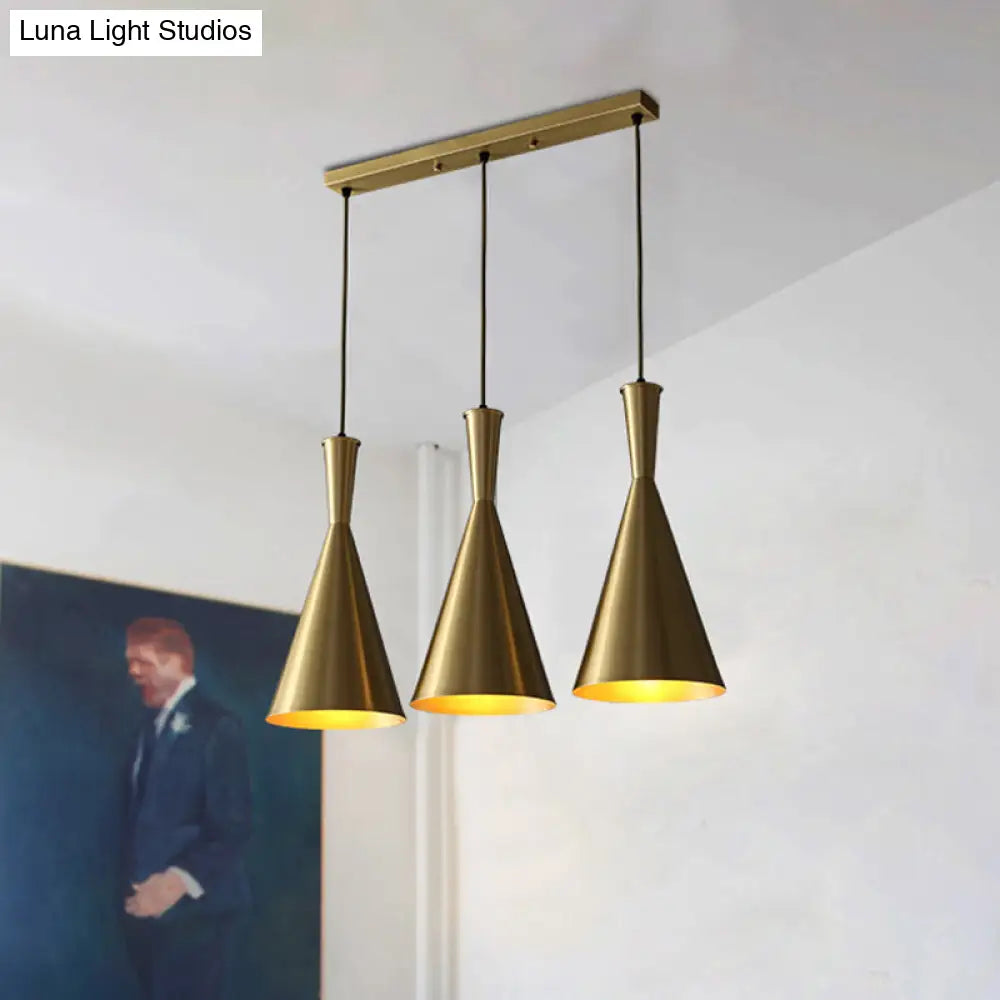 Cluster Horn Pendant Antiqued Metal Hanging Lamp With Black/Gold Finish - 3 Lights For Kitchen