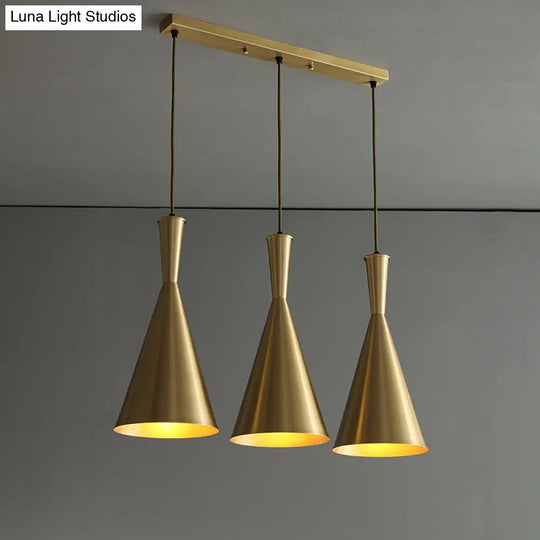 Cluster Horn Pendant Antiqued Metal Hanging Lamp With Black/Gold Finish - 3 Lights For Kitchen