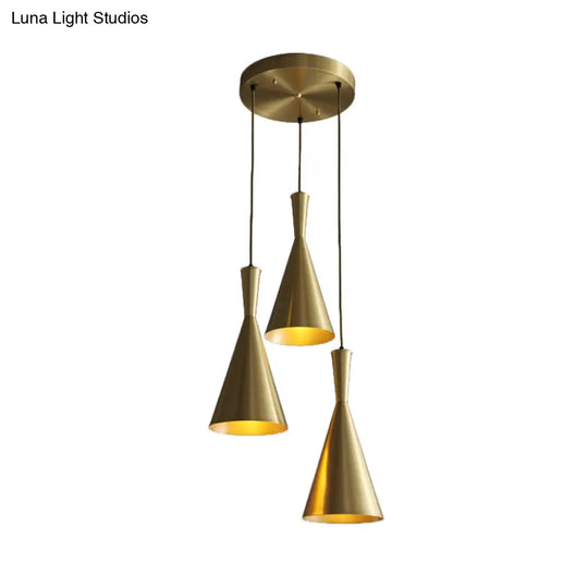 Cluster Horn Pendant Antiqued Metal Hanging Lamp With Black/Gold Finish - 3 Lights For Kitchen