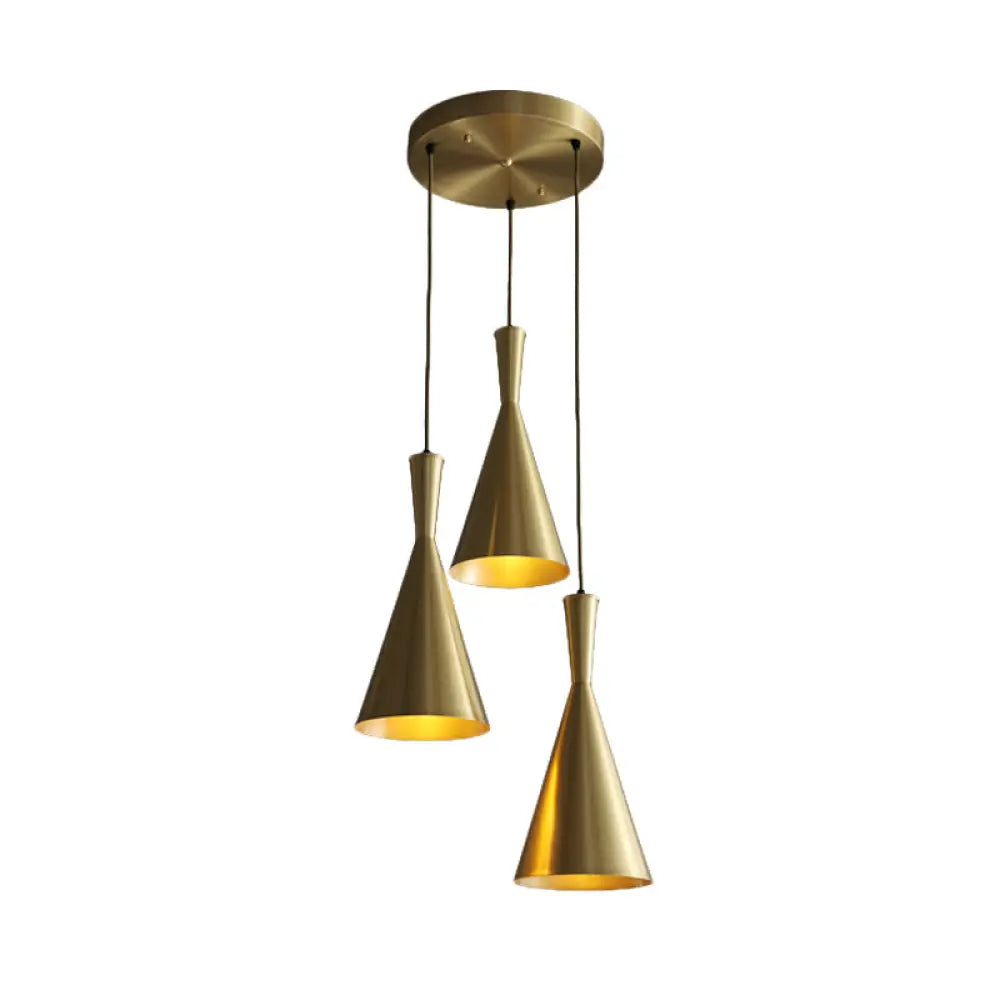 Cluster Horn Pendant Antiqued Metal Hanging Lamp With Black/Gold Finish - 3 Lights For Kitchen