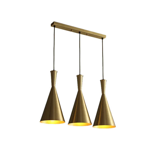 Cluster Horn Pendant Antiqued Metal Hanging Lamp With Black/Gold Finish - 3 Lights For Kitchen