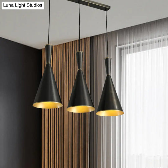 Cluster Horn Pendant Antiqued Metal Hanging Lamp With Black/Gold Finish - 3 Lights For Kitchen