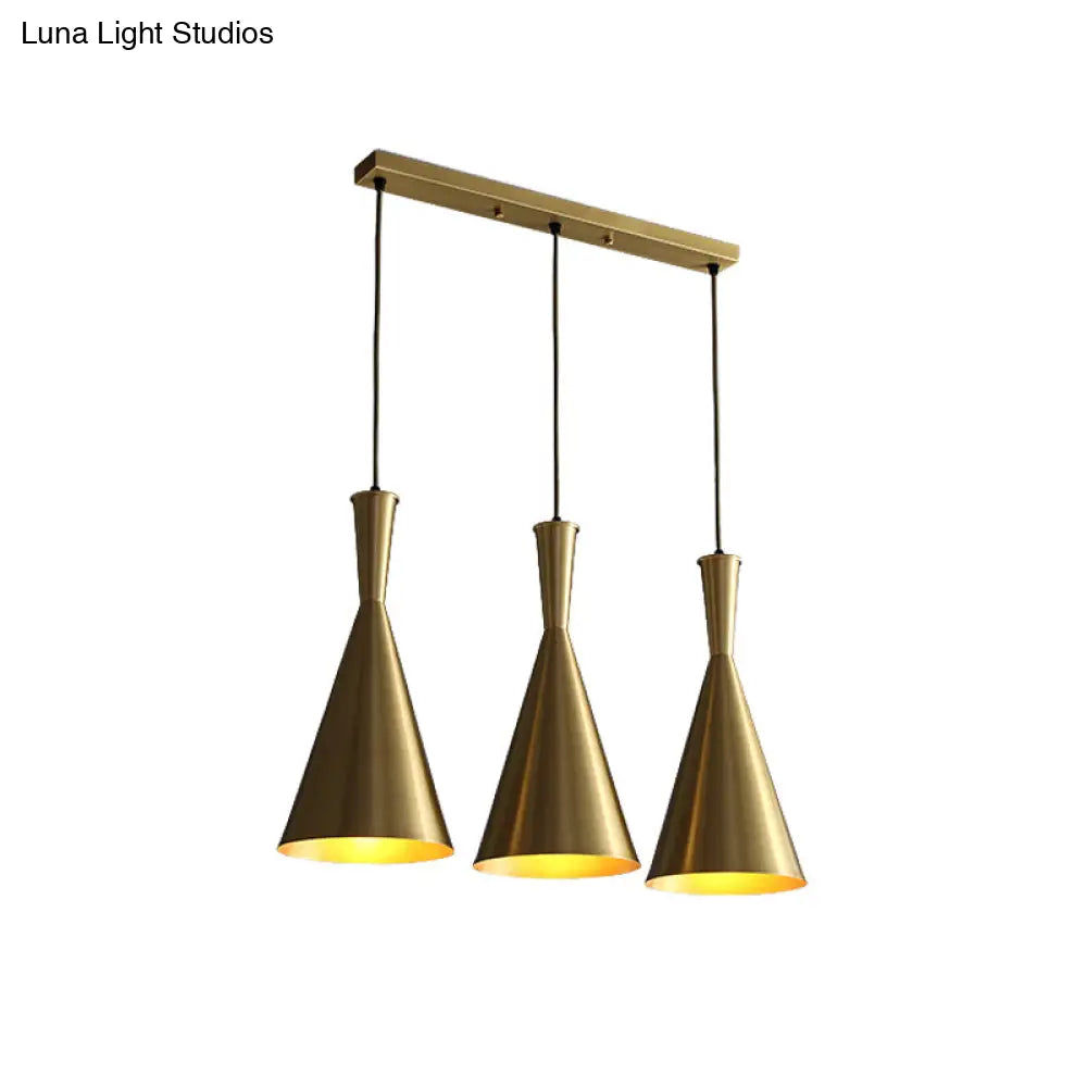 Cluster Horn Pendant Antiqued Metal Hanging Lamp With Black/Gold Finish - 3 Lights For Kitchen