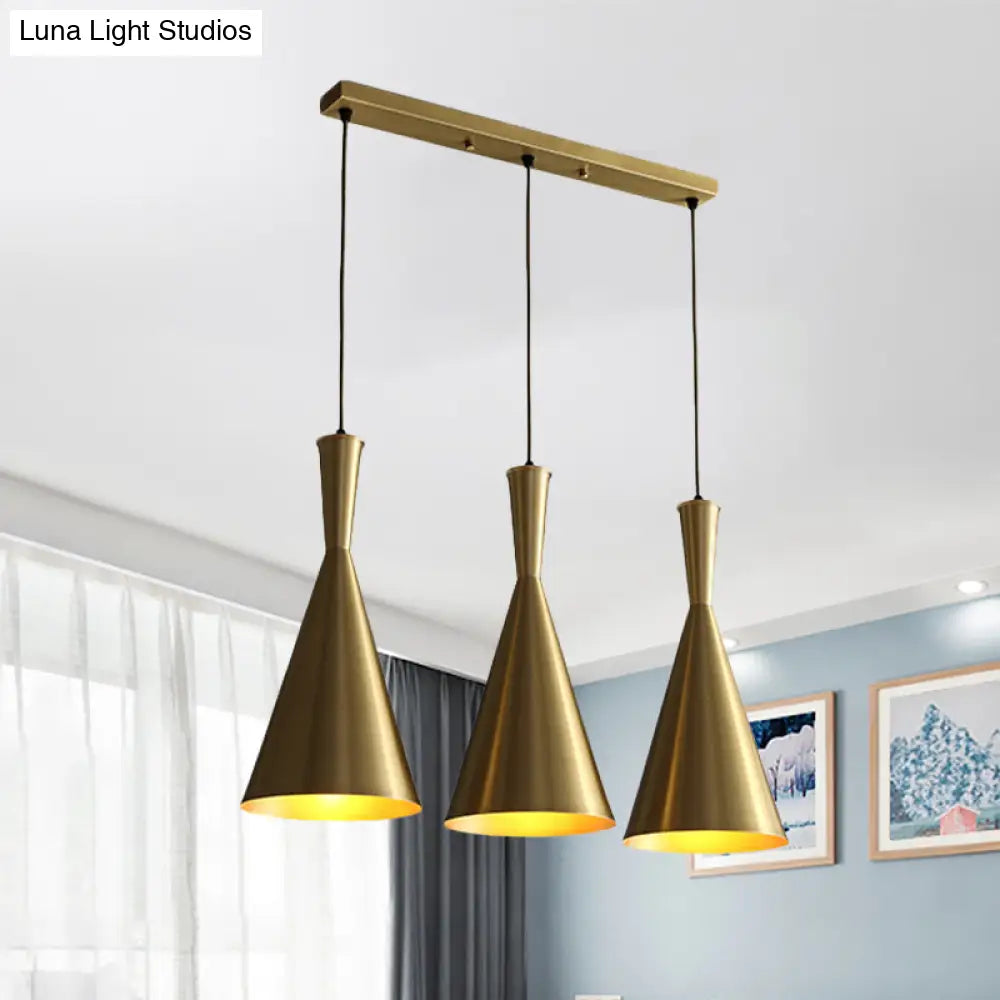 Cluster Horn Pendant Antiqued Metal Hanging Lamp With Black/Gold Finish - 3 Lights For Kitchen