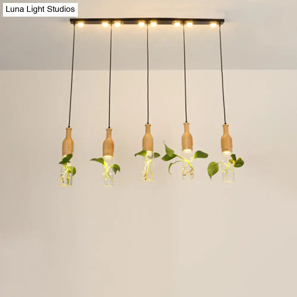 5-Light Clear Glass Cluster Pendant In Lodge Black: Modern Ceiling Light For Dining Room With