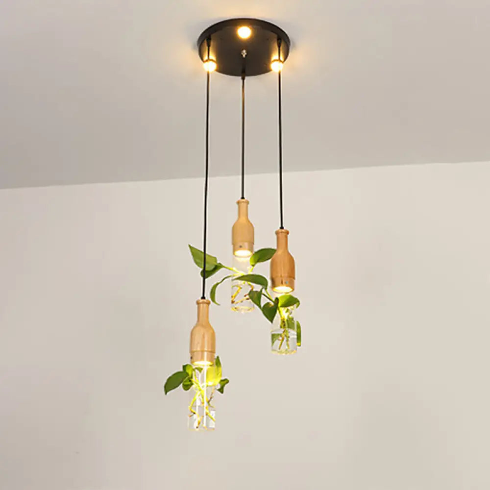 Cluster Pendant Ceiling Light - Lodge Black Bottle With Clear Glass Shades Ideal For Dining Room